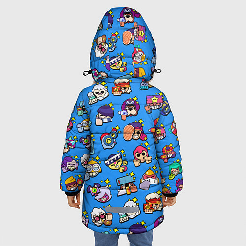 Зимняя куртка для девочки Особые редкие значки Бравл Пины синий фон Brawl St / 3D-Черный – фото 4