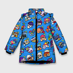Куртка зимняя для девочки Особые редкие значки Бравл Пины синий фон Brawl St, цвет: 3D-черный