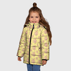 Куртка зимняя для девочки Розовые пионы на желтом фоне, цвет: 3D-черный — фото 2