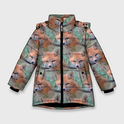 Куртка зимняя для девочки Лисица паттерн, цвет: 3D-черный