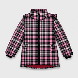 Куртка зимняя для девочки Шотландская клетка Tartan scottish роз-черно-бел, цвет: 3D-красный