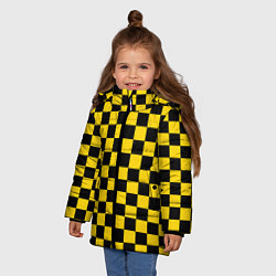 Куртка зимняя для девочки Такси Шахматные Клетки, цвет: 3D-черный — фото 2