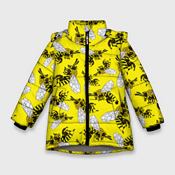 Куртка зимняя для девочки Пчелы на желтом, цвет: 3D-светло-серый