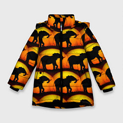 Куртка зимняя для девочки Силуэт слона паттерн, цвет: 3D-черный