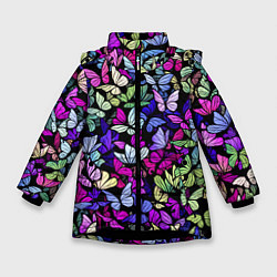 Куртка зимняя для девочки Витражные бабочки, цвет: 3D-черный