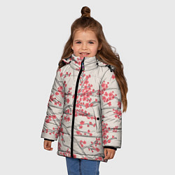 Куртка зимняя для девочки Красные цветы на ветках, цвет: 3D-светло-серый — фото 2