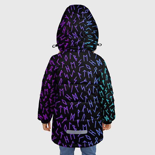 Зимняя куртка для девочки Рунический алфавит Neon pattern / 3D-Черный – фото 4