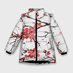 Куртка зимняя для девочки Распустившиеся цветы, цвет: 3D-черный