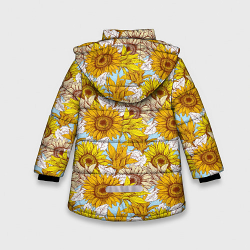 Зимняя куртка для девочки Желтые подсолнухи - паттерн / 3D-Светло-серый – фото 2