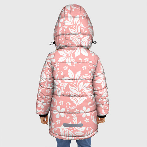 Зимняя куртка для девочки Белый цветочный узор / 3D-Черный – фото 4