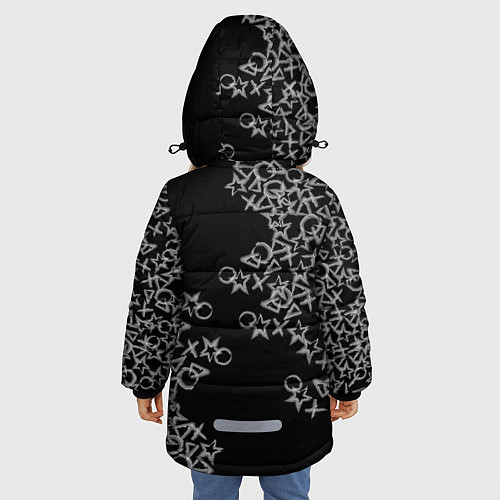 Зимняя куртка для девочки Абстракция ,серебряный геометрический узор / 3D-Черный – фото 4