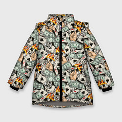 Зимняя куртка для девочки Карты, Деньги, Казино