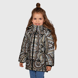 Куртка зимняя для девочки Калейдоскоп Абстракция в стиле дудл Коричневый, бе, цвет: 3D-светло-серый — фото 2