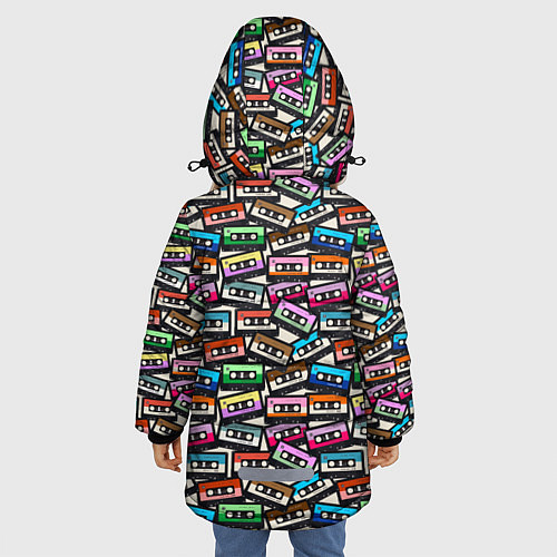 Зимняя куртка для девочки Ретро Музыка Аудиокассеты / 3D-Черный – фото 4