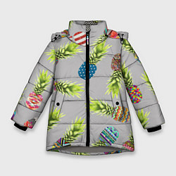 Куртка зимняя для девочки Узорные ананасы, цвет: 3D-светло-серый