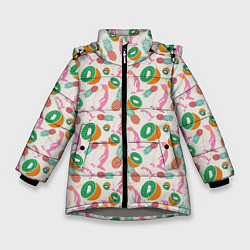 Куртка зимняя для девочки Пингвины, киви и ананасы, цвет: 3D-светло-серый