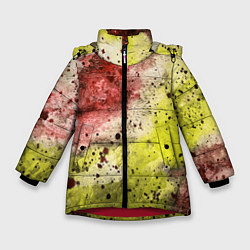 Куртка зимняя для девочки Абстракция Гранж Желтый и бордовый, цвет: 3D-красный
