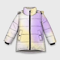 Зимняя куртка для девочки Акварельный принт с желтым и фиолетовым цветами