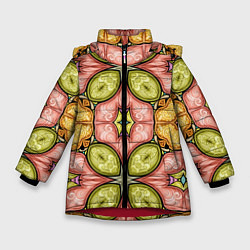 Куртка зимняя для девочки Калейдоскоп узоры, цвет: 3D-красный