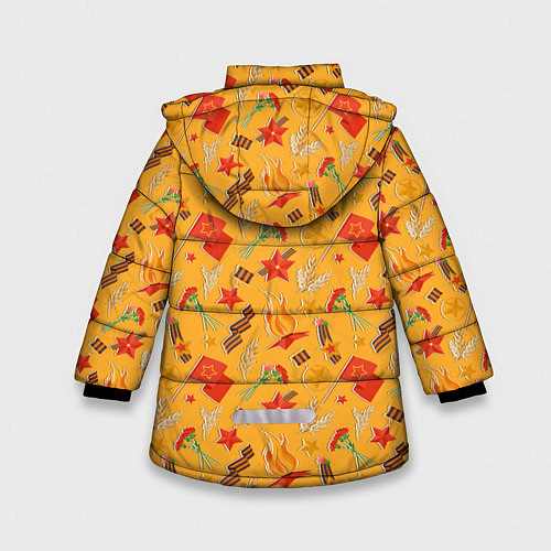Зимняя куртка для девочки Георгиевская ленточка, Вечный огонь, цветок, медал / 3D-Светло-серый – фото 2