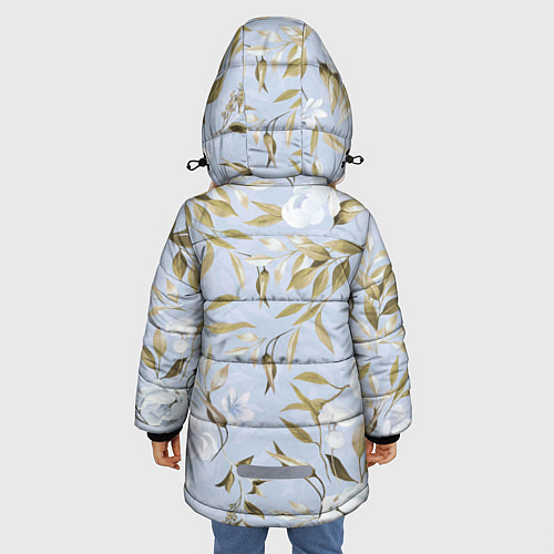 Зимняя куртка для девочки Цветы Золотые Листья / 3D-Черный – фото 4