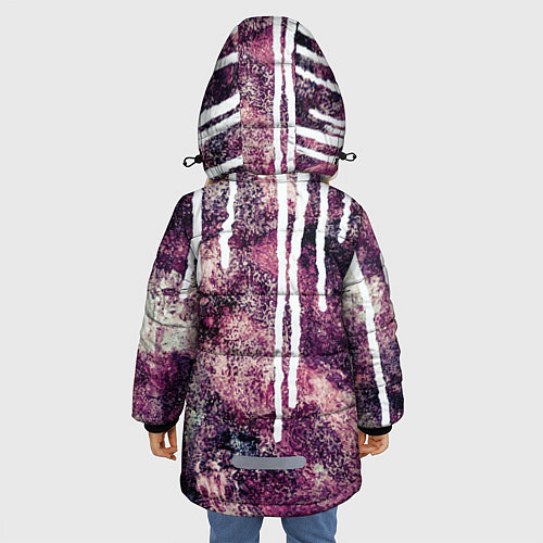 Зимняя куртка для девочки Абстракция Гранж Потеки краски Бордовый и белый / 3D-Черный – фото 4
