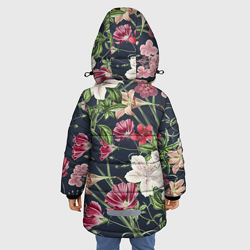 Зимняя куртка для девочки Цветы Розовые / 3D-Черный – фото 4