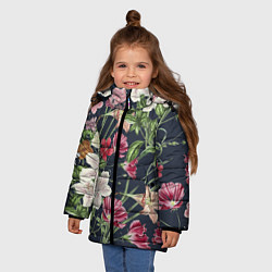 Куртка зимняя для девочки Цветы Розовые, цвет: 3D-черный — фото 2