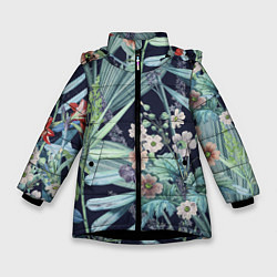 Зимняя куртка для девочки Цветы Синие Ботанические