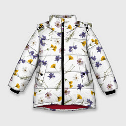 Куртка зимняя для девочки Простые цветы на белом фоне, цвет: 3D-красный