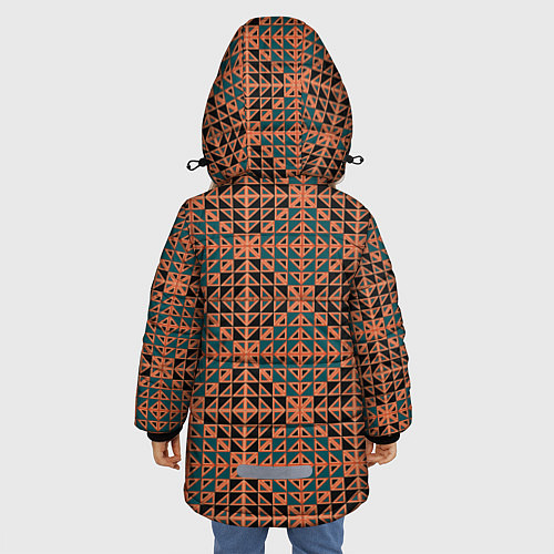 Зимняя куртка для девочки Абстракция из синих и черных квадратов и треугольн / 3D-Черный – фото 4