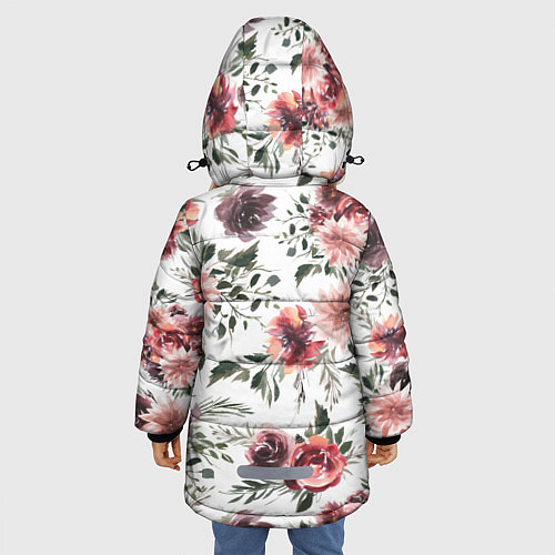 Зимняя куртка для девочки Цветы Тёмно-Красные / 3D-Черный – фото 4