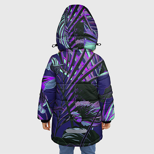 Зимняя куртка для девочки Цветы Тропики Ночью / 3D-Черный – фото 4