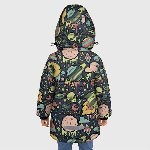 Зимняя куртка для девочки Космос планеты / 3D-Черный – фото 4