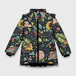 Куртка зимняя для девочки Космос планеты, цвет: 3D-черный
