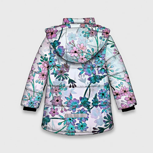 Зимняя куртка для девочки Яркие красочные цветы / 3D-Светло-серый – фото 2