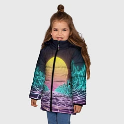 Куртка зимняя для девочки Vaporwave Закат солнца в горах Neon, цвет: 3D-красный — фото 2