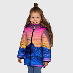 Куртка зимняя для девочки Vaporwave Mountains Психоделика Неон, цвет: 3D-черный — фото 2