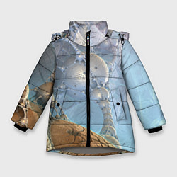 Куртка зимняя для девочки КОСМИЧЕСКИЙ ФРАКТАЛЬНЫЙ ПЕЙЗАЖ, цвет: 3D-светло-серый