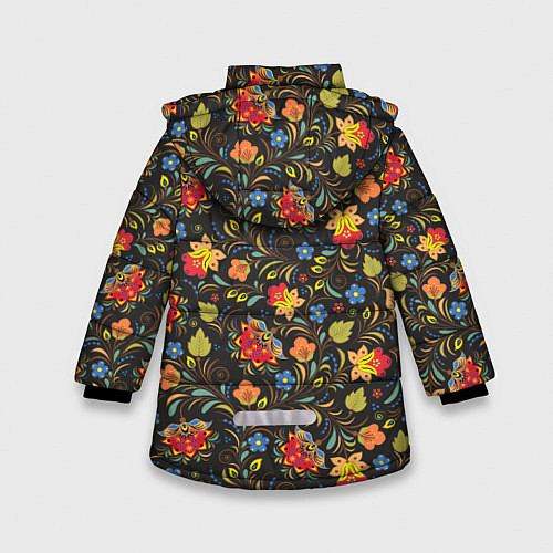 Зимняя куртка для девочки Хохломские цветочки / 3D-Светло-серый – фото 2
