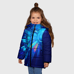 Куртка зимняя для девочки Неоновый фрактальный хвост кометы Абстракция Neon, цвет: 3D-черный — фото 2
