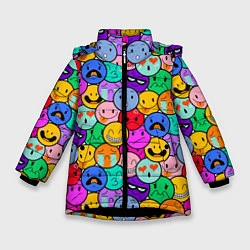 Куртка зимняя для девочки Sticker bombing смайлы маленькие, цвет: 3D-черный