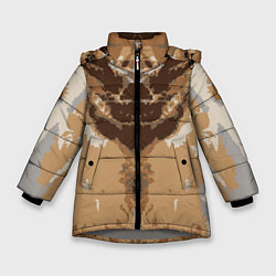 Куртка зимняя для девочки Абстрактный, графический узор коричневого цвета, цвет: 3D-светло-серый