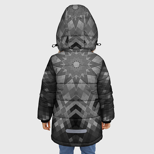Зимняя куртка для девочки Серый геометрический орнамент-калейдоскоп / 3D-Черный – фото 4