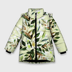 Куртка зимняя для девочки Цветы Липовый Сад, цвет: 3D-черный
