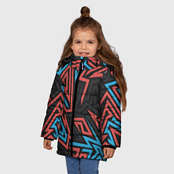 Куртка зимняя для девочки Геометрический красный-синий паттерн, цвет: 3D-красный — фото 2