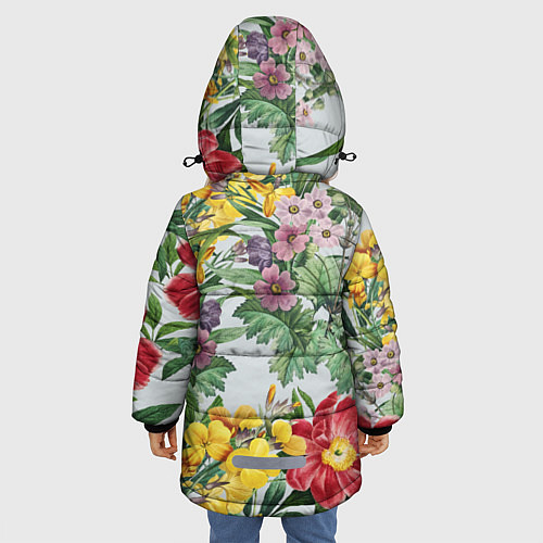 Зимняя куртка для девочки Цветы Красные Пионы Лета / 3D-Черный – фото 4