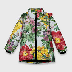 Зимняя куртка для девочки Цветы Красные Пионы Лета