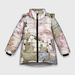 Куртка зимняя для девочки Цветы Английский Садовый Узор, цвет: 3D-светло-серый