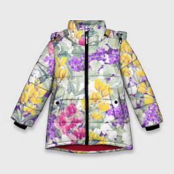 Куртка зимняя для девочки Цветы Красочный Луговой Узор, цвет: 3D-красный